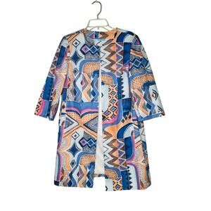 J McLaughlin Womens Sussex Turkish Longline Jacket Duster Sz S Artsy Abstract